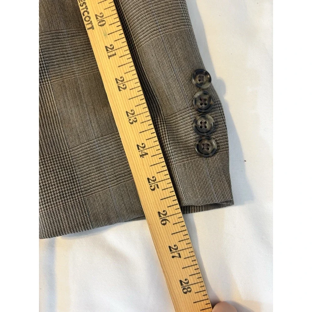 LANDS END Brown Windowpane Wool 2Pc SUIT‎ 44L Pleated Front Pants 36x30